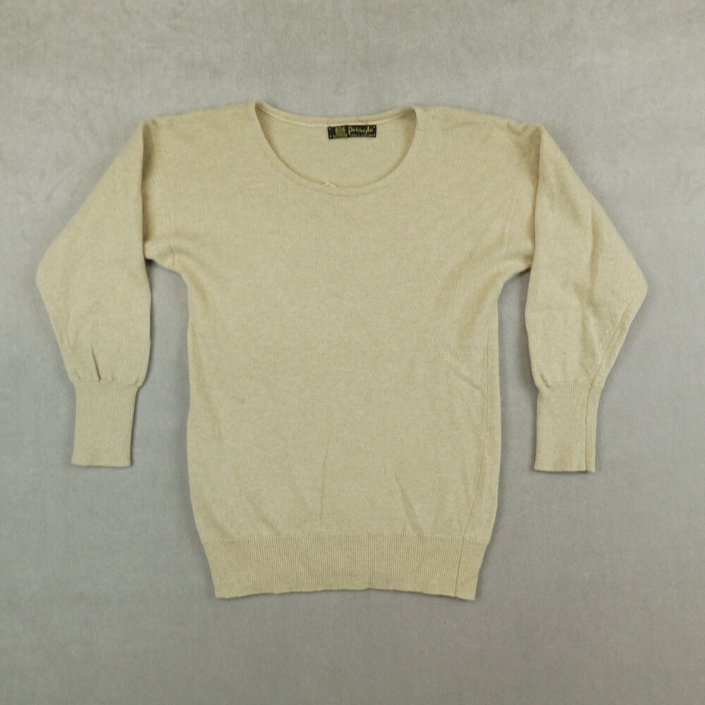 VTG Pringle of Scotland 100% Pure Cashmere Sweater Tan Size XS 1970s